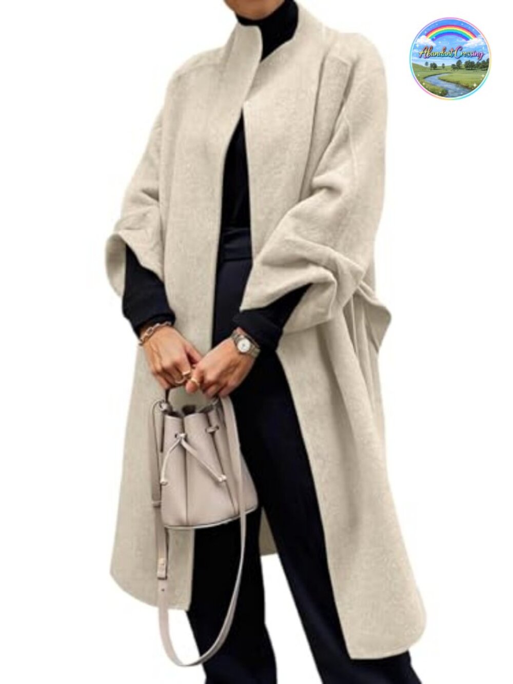 Oversized Wool Blend Pea Coat Long Open Front Cardigan Winter Overcoat